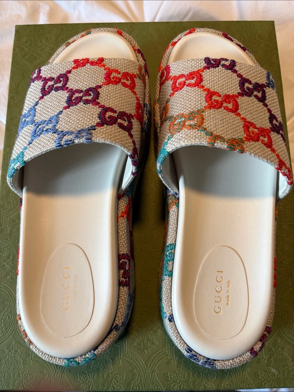 Gucci Rainbow GG Canvas Platform Slide Sandals